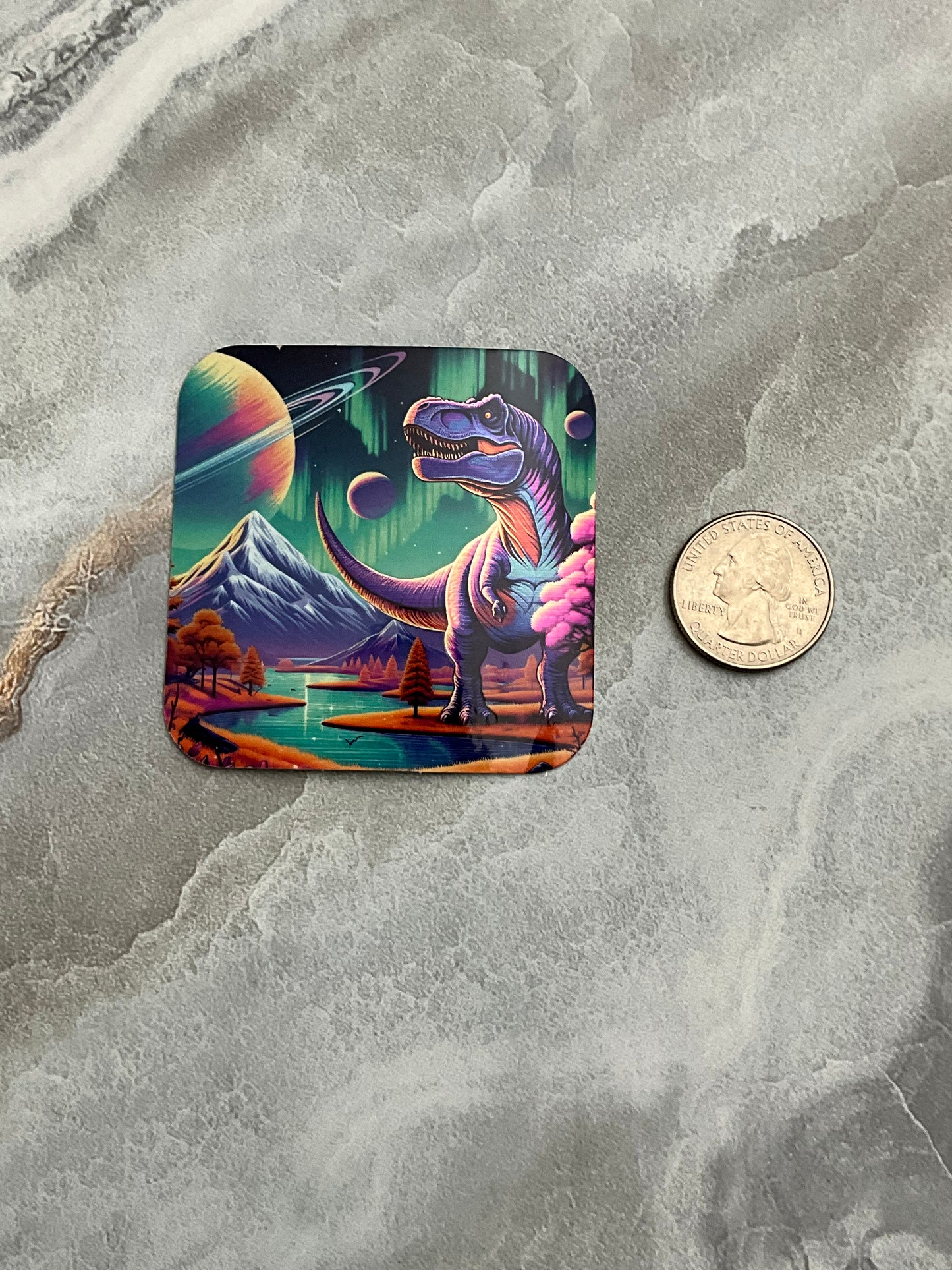 Metallic Vibrant Rex Ring Planet Waterproof Sticker, Colorful T Rex, T Rex Sticker, Vibrant Dinosaur, Metallic T Rex, Metallic Dinosaur